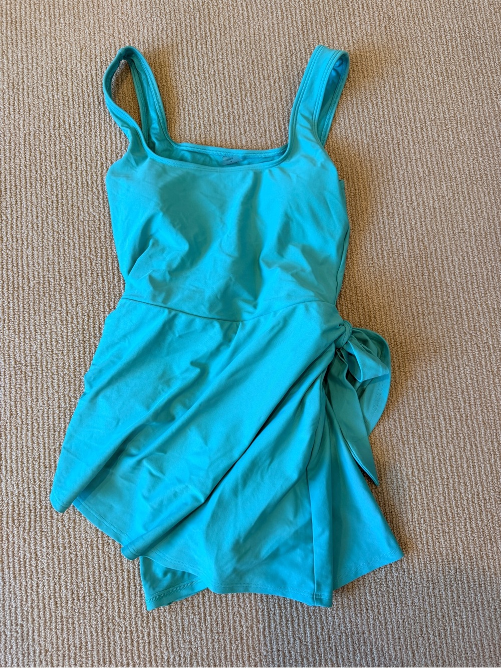 Women's Aqua Blue One-Piece Swim Dress with Side Tie